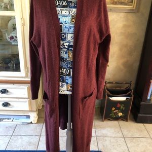 Long, open front cardigan
